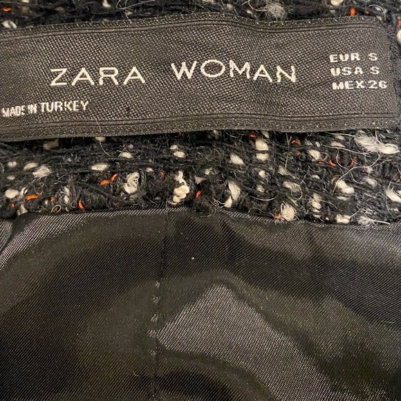 Zara Woman Jacket Size Small Black Boucle Tweed Leather Sleeve - Picture 3 of 12